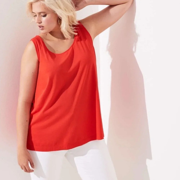 Loft Mixed Media Red Tie Back Tank Top Small Petite - Picture 2 of 10